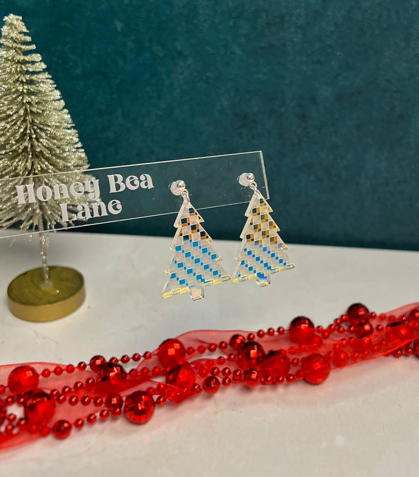 Checkered Christmas Tree Earrings