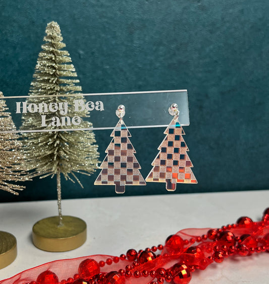 Checkered Christmas Tree Earrings